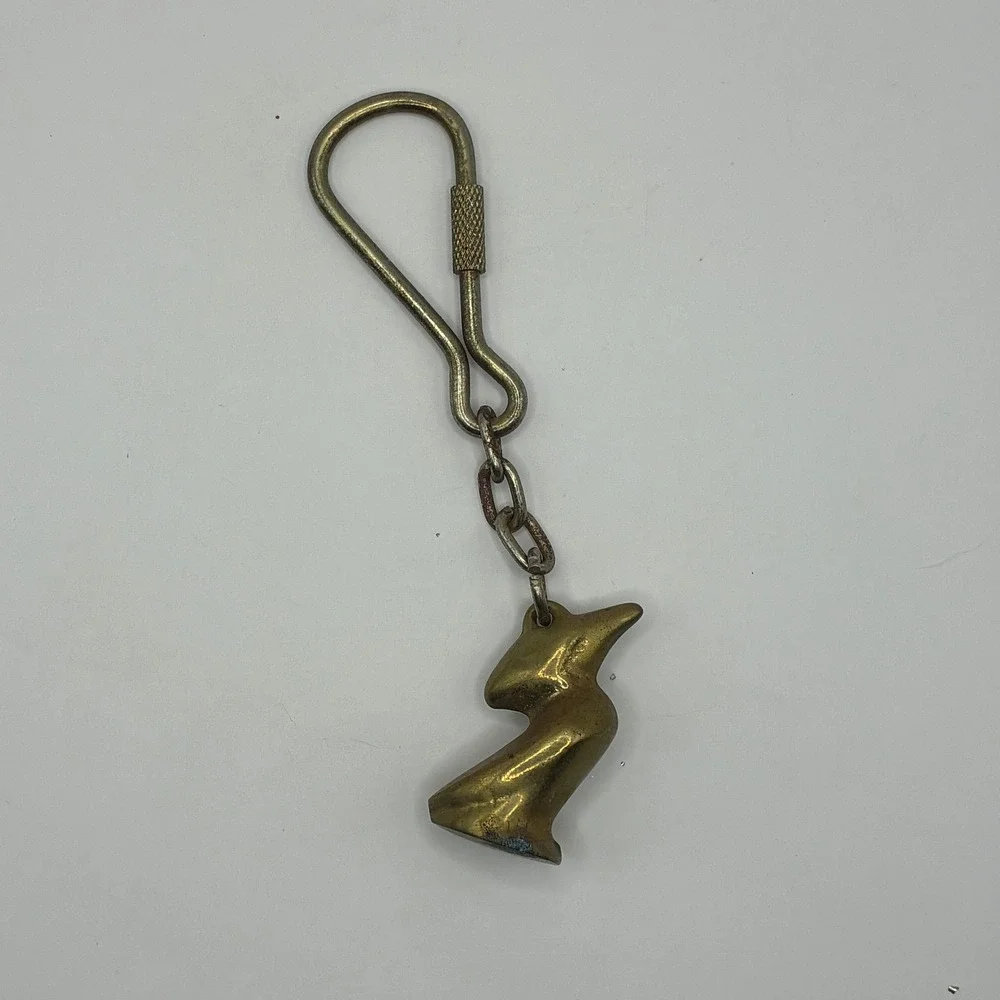 Vintage Brass Abstract Bird Keychain Mid Century Modern Screw Gate Key Fob